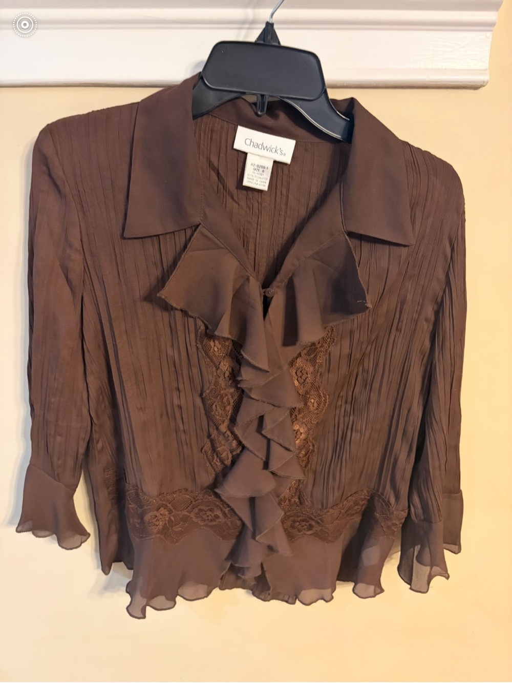 Chadwicks Chocolate Brown Ruffle Lace Blouse